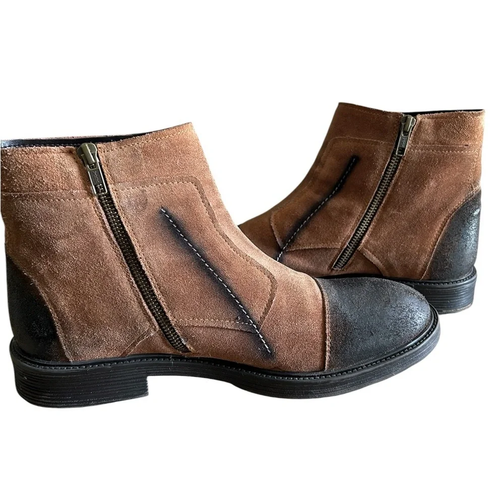 Men's Brown Suede and Dark Toe Ankle Boots